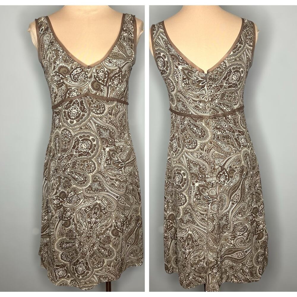 Y2K Old Navy Tank Dress 6 Womens Brown Paisley Chiffon V-Neck Shift Knee Length